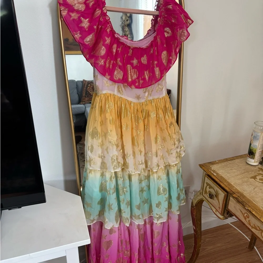 LOVESHACKFANCY Vynne Ombré Tiered Maxi Dress Star Print SZ 4 - Picture 3 of 8